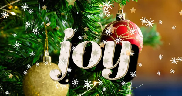 Kép Öröm Szöveg Felett Csillagok Alá Karácsonyfa Karácsony Tél Hagyomány — Stock Fotó
