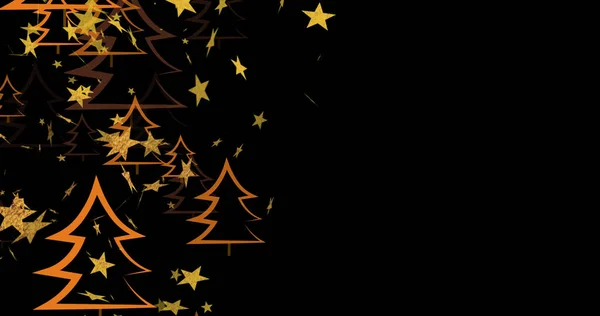 Obrázek Hvězd Padajících Přes Jedle Černém Pozadí Vánoce Vánoční Zimní — Stock fotografie