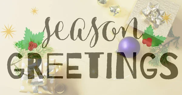 Image Seasons Greetings Text Christmas Decorations Christmas Tradition Celebration Concept — Stock Photo, Image