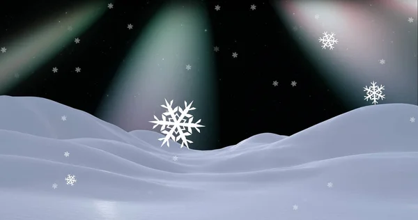 Obraz Zimowej Scenerii Śniegu Padającego Boże Narodzenie Nad Zorzą Polarną — Zdjęcie stockowe