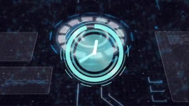 Bilgisayar devre kartının üzerinde ilerleyen saatin animasyonu. küresel bağlantılar ve veri işleme konsepti dijital olarak oluşturulmuş video.