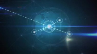 Işıldayan noktalarla bağlantıları olan dünyanın animasyonu. küresel bağlantılar, ağlar ve veri işleme konsepti dijital olarak oluşturulmuş video.
