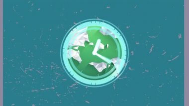 Saat yüzlü tarayıcının yeşil arkaplandaki yeşil küre üzerinde işlemesi. küresel iletişim ağı ve dijital arayüz teknolojisi konsepti dijital olarak oluşturulmuş video.