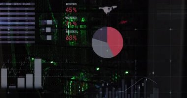 Bilgisayar sunucularının yeşil ışıkları üzerinden veri ve istatistik işleme animasyonu. veri işleme, bulut hesaplama konsepti ve teknoloji konsepti dijital olarak oluşturulmuş video.