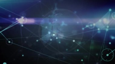 Işıldayan noktalarla bağlantıları olan dünyanın animasyonu. küresel bağlantılar, ağlar ve veri işleme konsepti dijital olarak oluşturulmuş video.