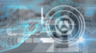 Yayaların hızlı hareket etmesiyle ilgili taramalar ve veri işleme animasyonları. küresel iş, veri işleme ve dijital arayüz kavramı dijital olarak oluşturulmuş video.