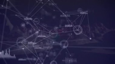 Arka planda dönen dağların üzerindeki bağlantı ağlarının animasyonu. küresel bağlantılar ve veri işleme konsepti dijital olarak oluşturulmuş video.