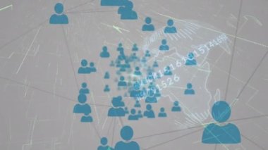 İnsanların simgeleriyle bağlantılı olan dünyanın animasyonu. küresel iş, bağlantılar, ağlar ve veri işleme kavramı dijital olarak oluşturulmuş video.