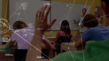Erkek öğretmen ve öğrenciler arasındaki bağlantı ağının animasyonu. küresel eğitim, eğitim ve bağlantılar dijital olarak oluşturulmuş video konsepti.