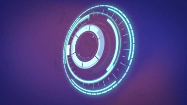 Güvenli kilit işleminin animasyonu, mor arka planda dönüyor. ağ güvenliği, küresel iletişim ve dijital arayüz teknolojisi konsepti dijital olarak oluşturulmuş video.