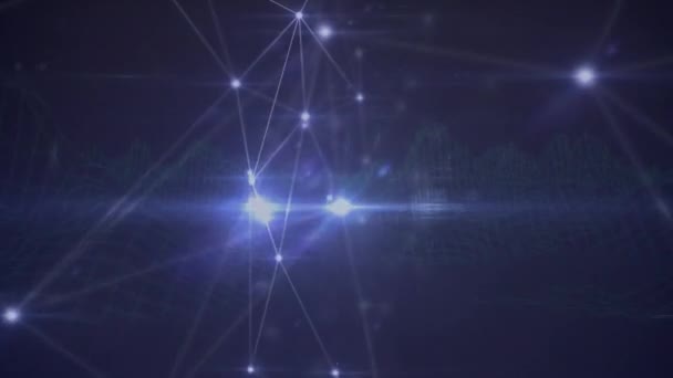 Animation de réseaux de connexions avec des taches lumineuses. concept de réseaux mondiaux et de connexions vidéo générée numériquement.