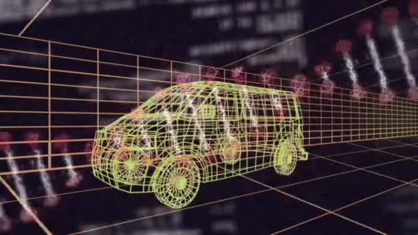 Animación Hebra Adn Girando Sobre Modelo Dibujo Furgoneta Rejilla Ingeniería — Vídeos de Stock