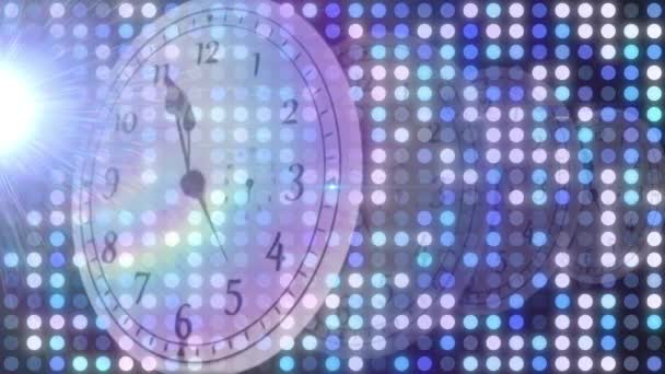 Animação Relógio Véspera Ano Novo Mostrando Meia Noite Luzes Piscando — Vídeo de Stock