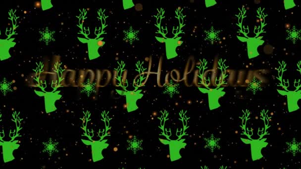 Animación Los Saludos Navidad Sobre Patrón Renos Verdes Navidad Fondo — Vídeo de stock