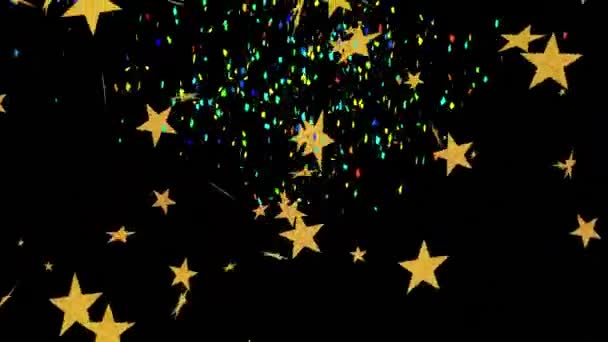 Animação Confetes Caindo Estrelas Sobre Fundo Preto Festa Celebração Conceito — Vídeo de Stock