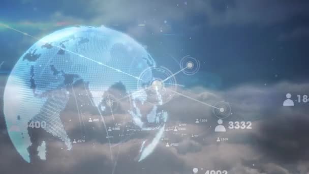 人のアイコンとの接続のネットワークを持つ地球のアニメーション グローバルな接続 ネットワーク データ処理の概念デジタルで生成されたビデオ — ストック動画