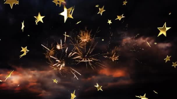 乌云和星星在黑色背景上的动画 派对及庆祝活动概念数码影片 — 图库视频影像