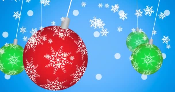 Animation Snow Falling Christmas Baubles Christmas Winter Tradition Celebration Concept — Stock Video