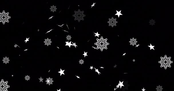 Digitale Animation Mehrerer Sterne Und Schneeflocken Symbole Die Vor Rotem — Stockvideo