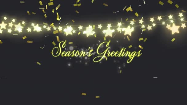 用一串串的星星仙女灯和金冠在黑色上为节日的问候文字动画 圣诞节 庆祝活动 派对和季节性活动的概念数字化制作的视频 — 图库视频影像