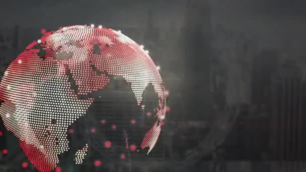 Animation Globe Avec Réseau Connexions Sur Paysage Urbain Connexions Globales — Video