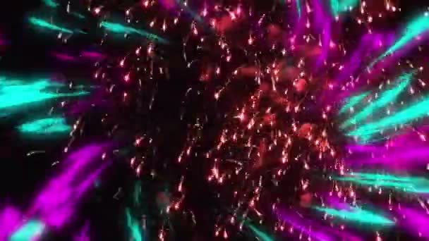 Animation Eines Feuerwerks Über Glühenden Lichtschildern Hintergrund Weihnachten Neujahr Tradition — Stockvideo