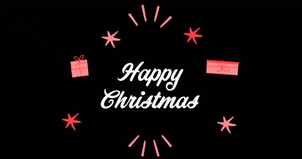 Animation Happy Christmas Text Black Background Christmas Winter Tradition Celebration — Stock Video