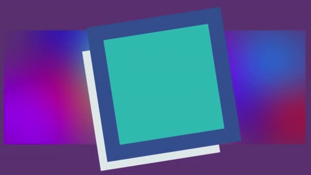 紫色の背景に焦点を当てた青と赤の抽象的な形の上に青の正方形とフレームのアニメーション 動き色や形抽象的なインターフェースの背景概念をデジタルで生成し — ストック動画