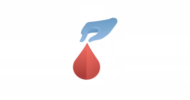 Animación Mano Azul Logotipo Gota Sangre Sobre Donante Masculino Acostado — Vídeo de stock
