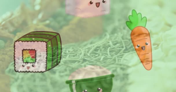 Animação Ilustração Com Legumes Sushi Sobre Alimentos Frescos Alimentação Saudável — Vídeo de Stock