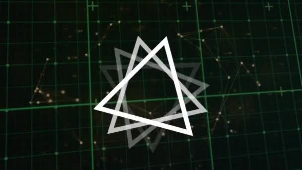 Animação Triângulos Girando Sobre Rede Conexões Com Pontos Brilhantes Conexões — Vídeo de Stock
