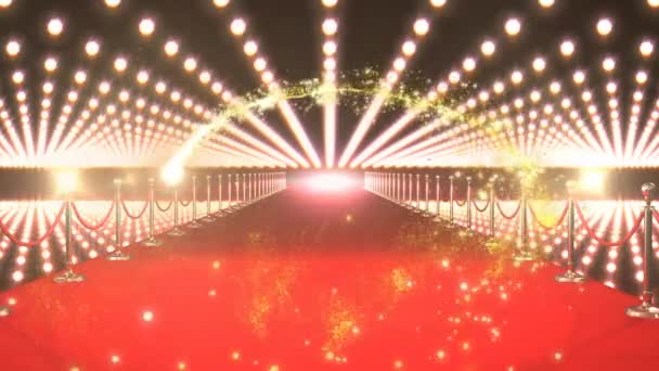 Animáció Sárga Tűzijáték Felett Vörös Szőnyeg Helyszín Paparazzi Villanókörték Szórakoztató — Stock videók