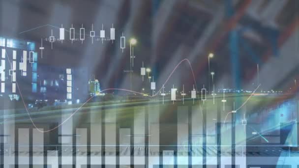 Animation Der Statistikverarbeitung Über Kartons Förderband Hintergrund Globaler Versand Lieferung — Stockvideo
