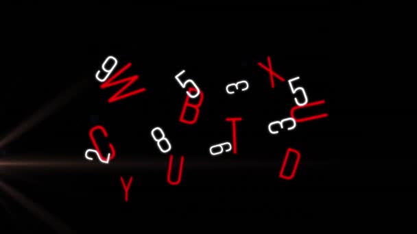 Animação Mudança Números Brancos Letras Vermelhas Luz Movimento Fundo Preto — Vídeo de Stock