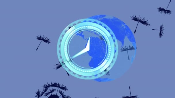 Animation Clock Moving Fast Globe Blue Background Global Environment Networks — Stock Video