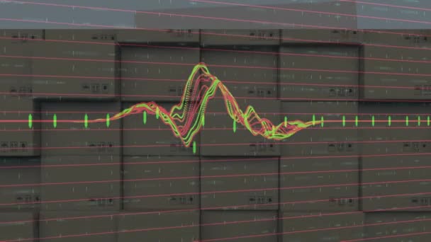 Animatie Van Statistische Verwerking Kartonnen Dozen Transportband Achtergrond Global Shipping — Stockvideo