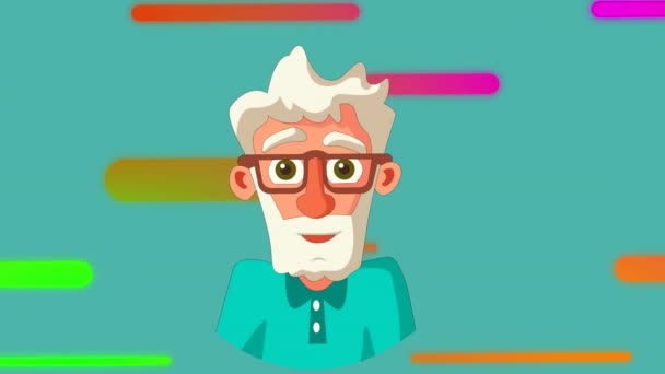 Animación Ilustración Del Hombre Mayor Feliz Sobre Las Formas Coloridas — Vídeo de stock