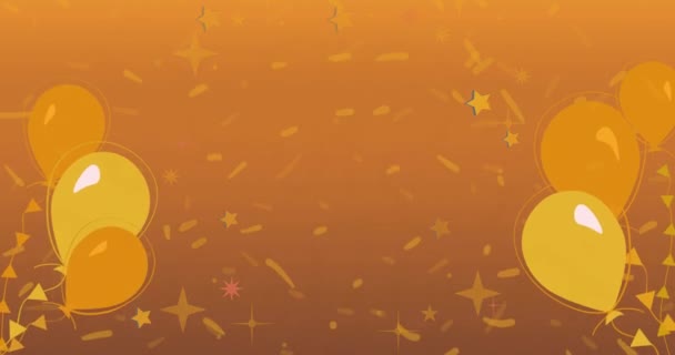 Animation Happy New Year Text Ασπρόμαυρο Κίτρινα Μπαλόνια Πορτοκαλί Φόντο — Αρχείο Βίντεο