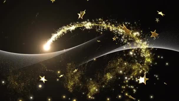 Işık Izi Animasyonu Siyah Arka Plandaki Yıldızlar Yılbaşı Partisi Kutlaması — Stok video