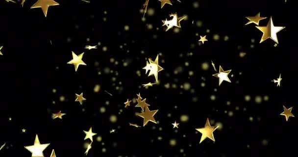 Animazione Stelle Che Galleggiano Macchie Luce Sfondo Nero Capodanno Festa — Video Stock