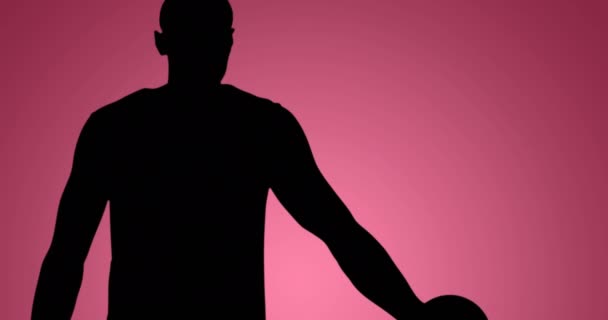 Animation Der Silhouette Eines Diskuswerfers Der Den Diskus Auf Rosa — Stockvideo