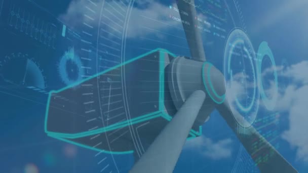 Animation Financial Data Processing Wind Turbine Global Climate Change Sustainability — Stock Video