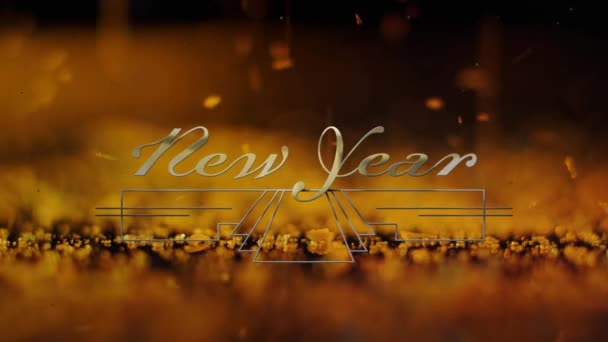 Animación Felicitaciones Feliz Año Nuevo Sobre Decoración Oro Cayendo Fondo — Vídeo de stock