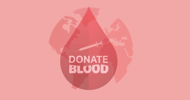 Animación Donar Sangre Texto Con Jeringa Logotipo Gota Roja Todo — Vídeos de Stock