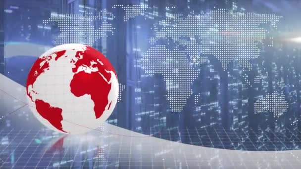 Animering Glob Och Världskarta Över Datorservrar Globalt Databehandlings Anslutnings Och — Stockvideo