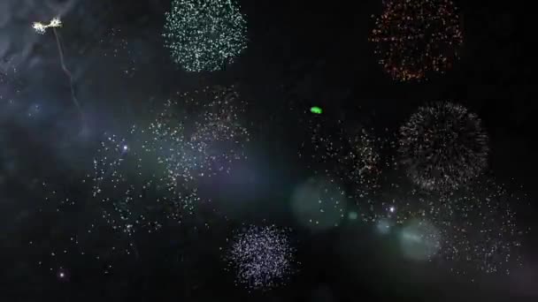 Анимация Поздравлений Новым Годом Через Фейерверки Заднем Плане Новогодняя Вечеринка — стоковое видео