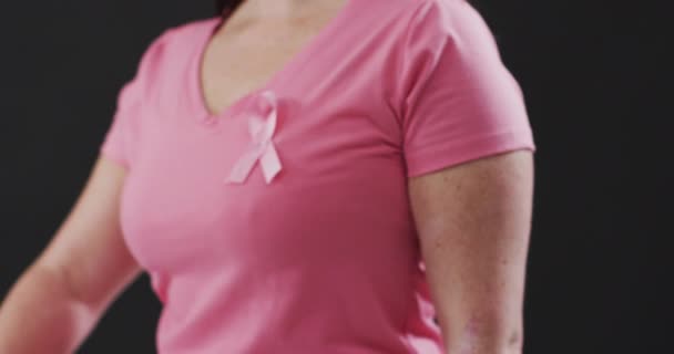 Believe Text Banner Mid Section Woman Wearing Pink Ribbon Her — Stock Video