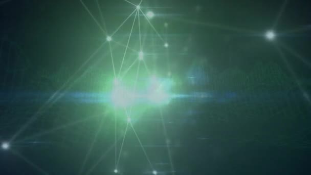 Animation de réseaux de connexions sur fond vert lumineux. Connexions globales et concept de traitement des données vidéo générée numériquement.