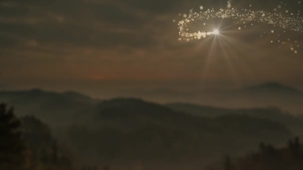 Animação Estrela Cadente Neve Caindo Sobre Montanhas Fundo Marrom Inverno — Vídeo de Stock