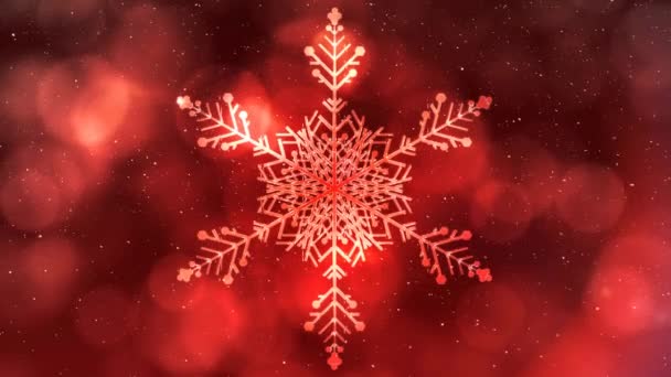 Animatie Van Sneeuw Vallen Kerst Sneeuwvlok Decoratie Rode Achtergrond Kerstmis — Stockvideo